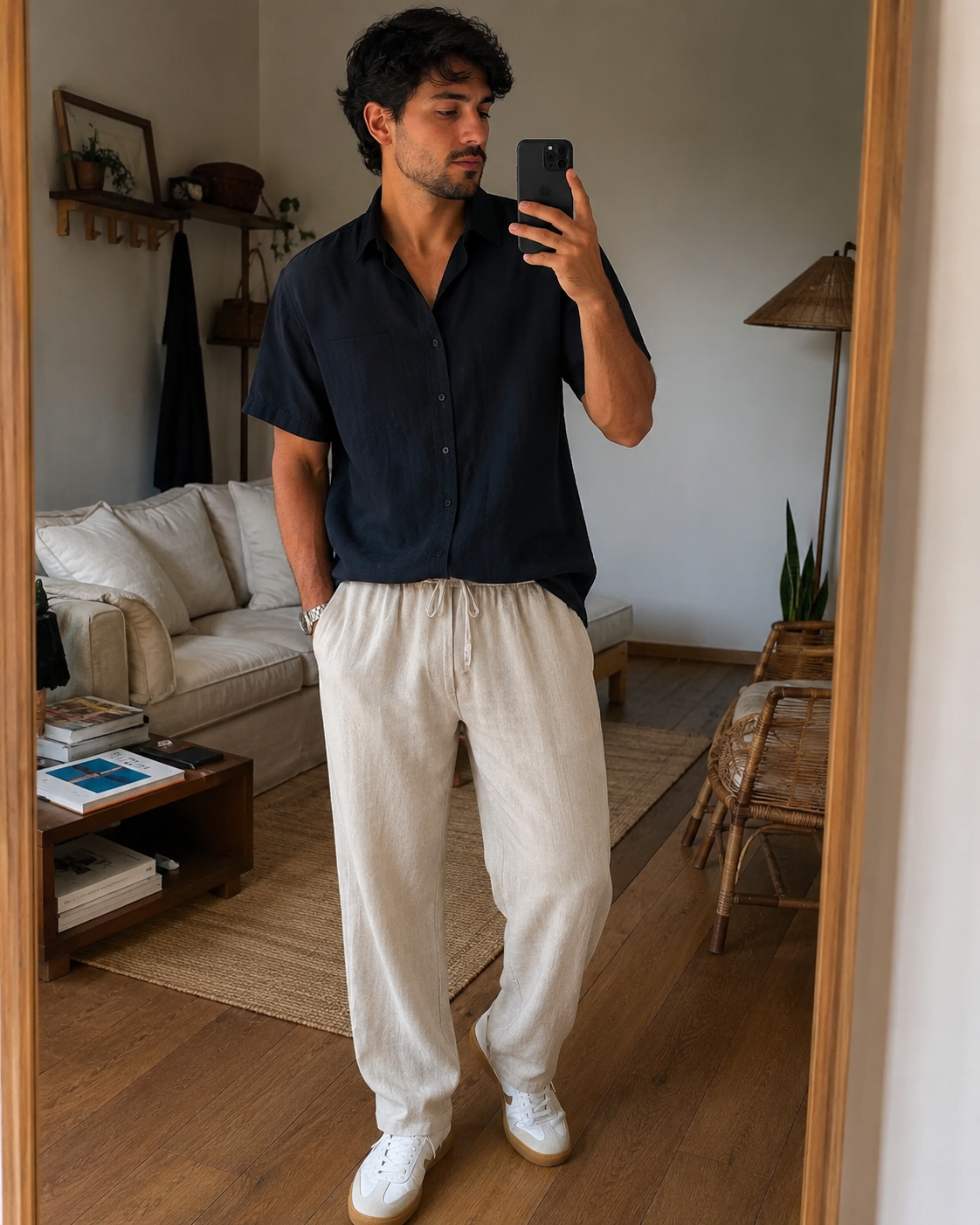 Pantalones de lino holgados con cordón
