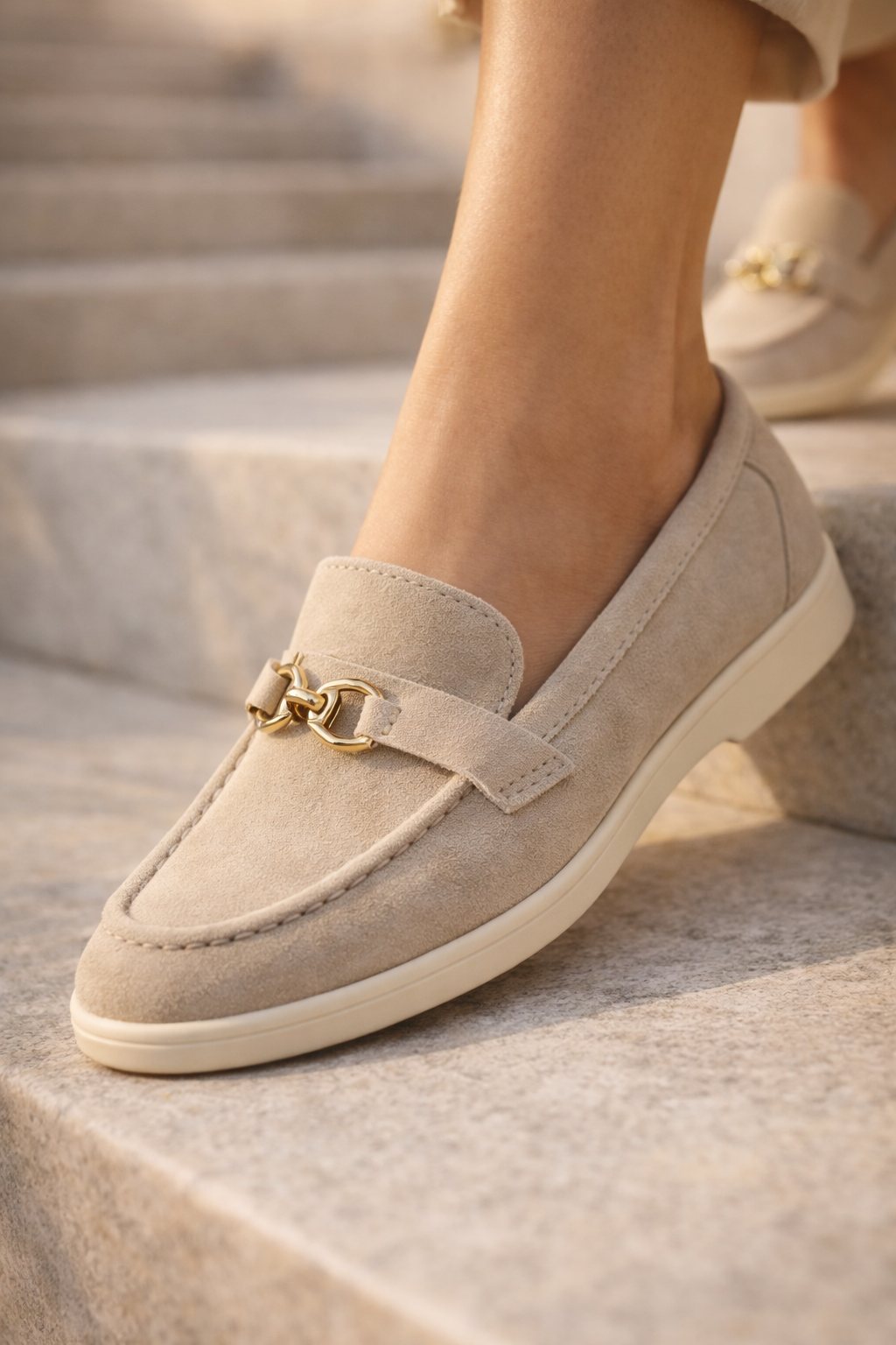 Vernier Suede Loafers — Ivory